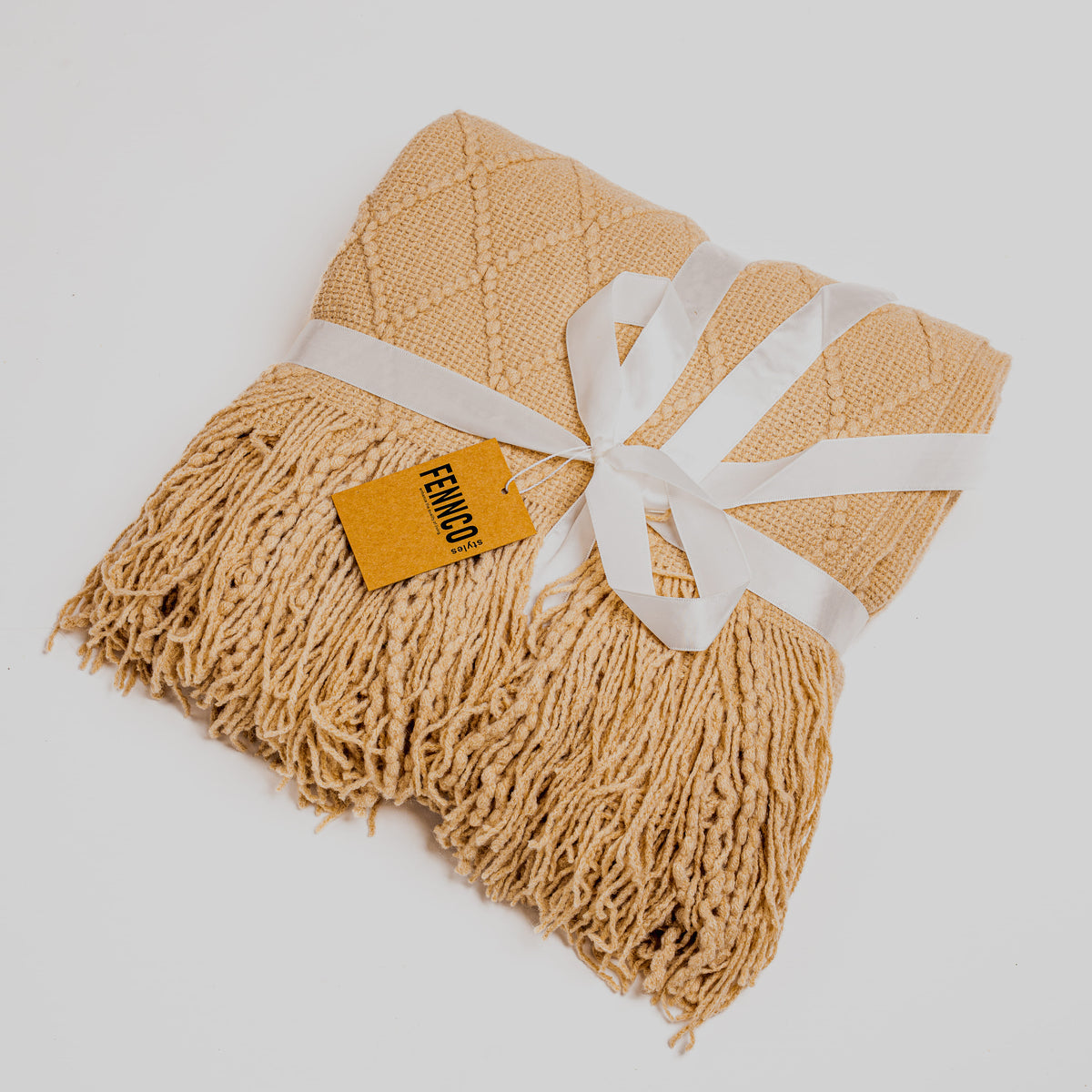 Khaki Rhombus Diamond Knit 50x60 Inch Throw Blanket