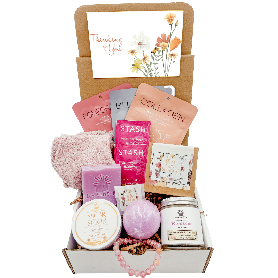 Pink Cheerfulness Gift Box with Candle, Scrub, Socks, and Bracelet – Spa Gift Set