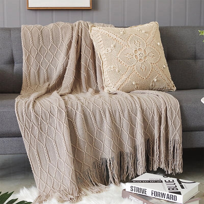 Khaki Rhombus Diamond Knit 50x60 Inch Throw Blanket