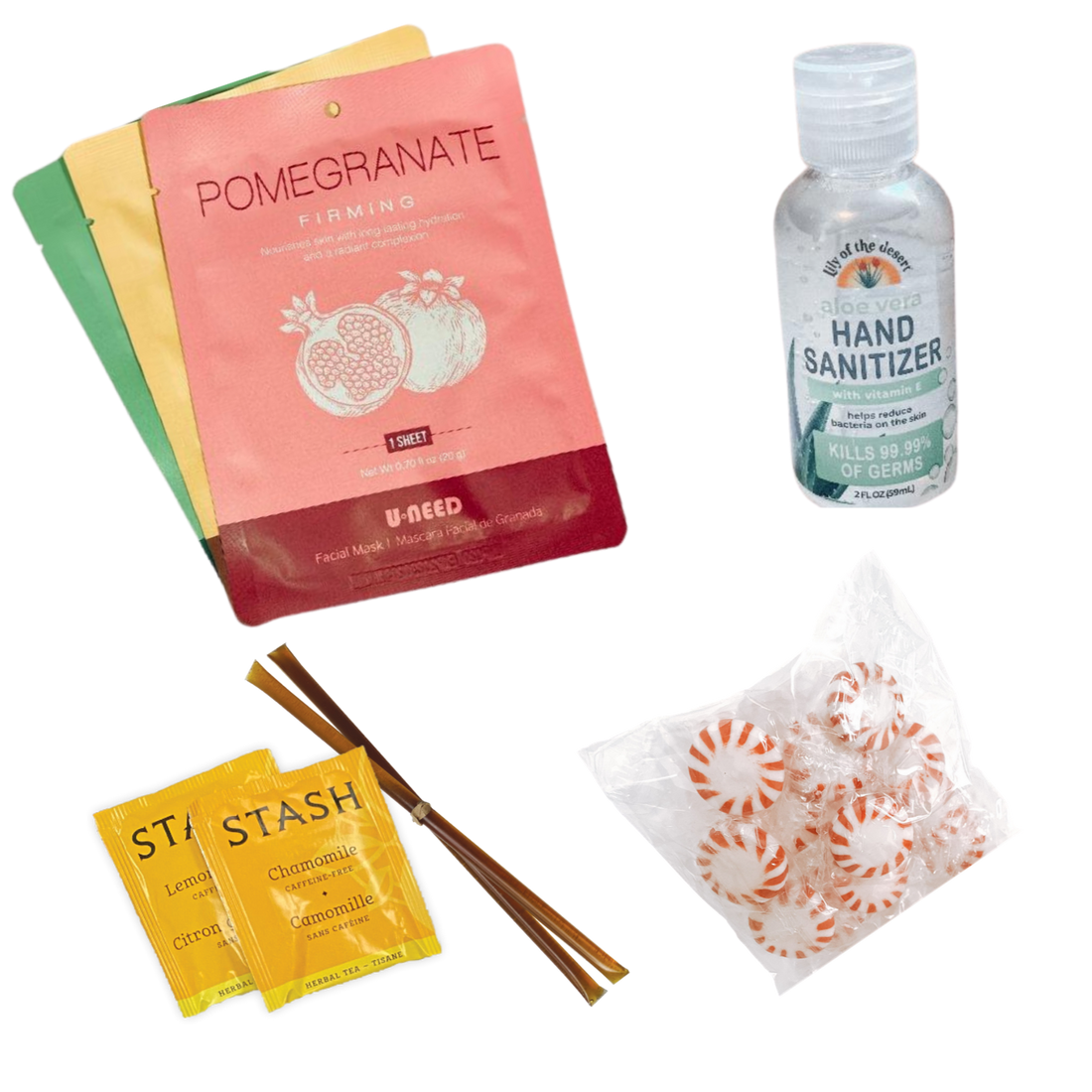 Extra Sunshine Bundle (3 spa face masks, tea + honey, hand sanitizer, peppermints)