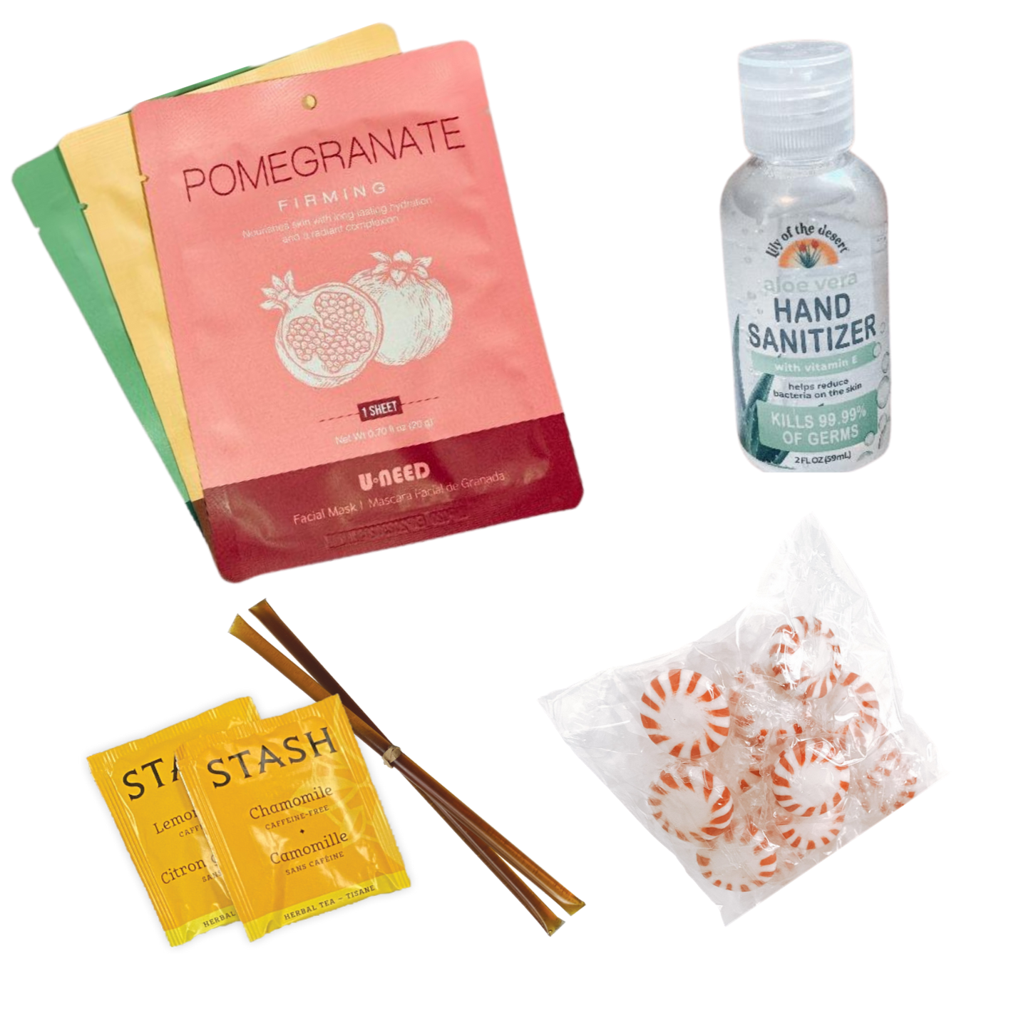 Extra Sunshine Bundle (3 spa face masks, tea + honey, hand sanitizer, peppermints)